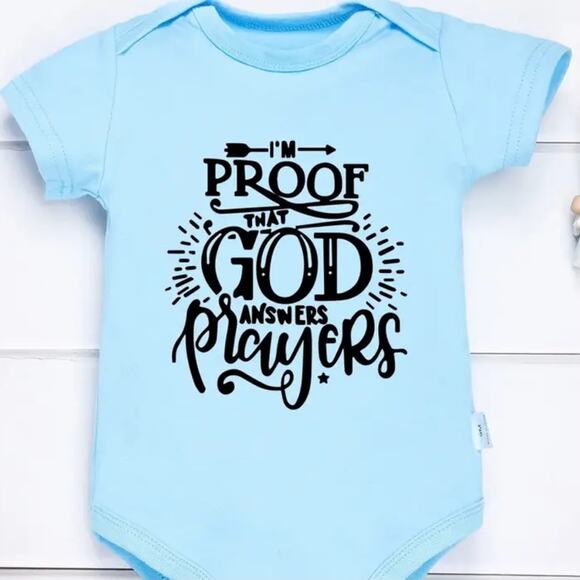 New “God Answers Prayers” romper 0-3 months - Picture 1 of 7